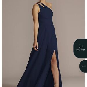 David's Bridal: Celebrate DB Studio
One-Shoulder, Cut out Gown in Marine